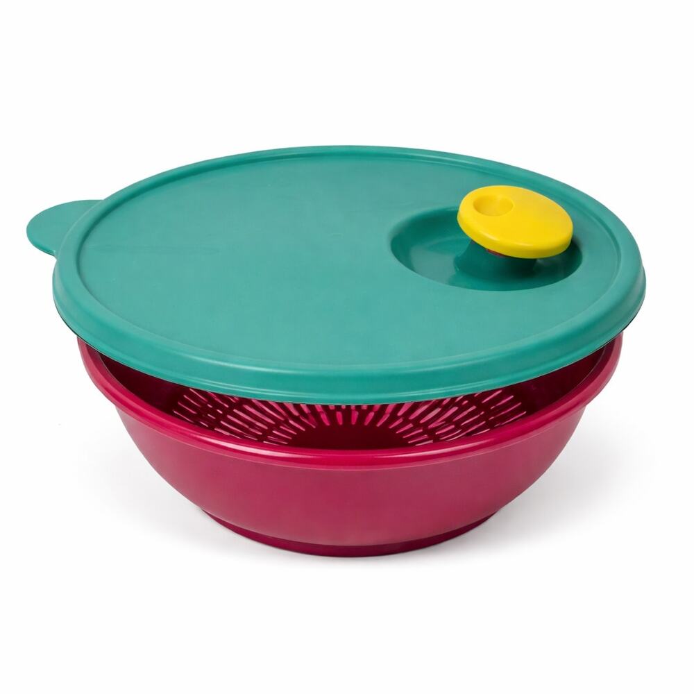 Vintage Tupperware Strainer Bowl w Lid Red Green Colander Set